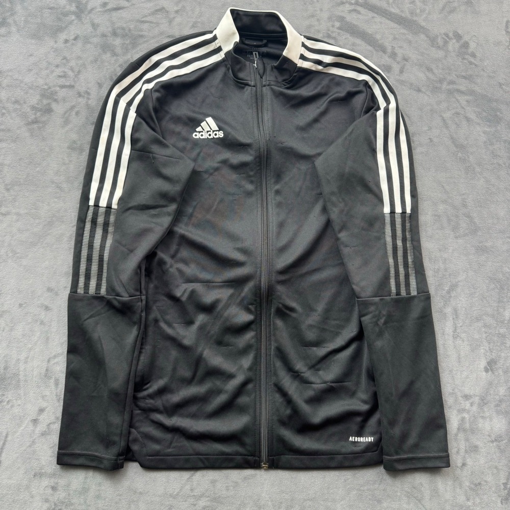 Adidas Aeroready Primegreen Track Jacket Mens Medium Black Full Zip 3-Stripe